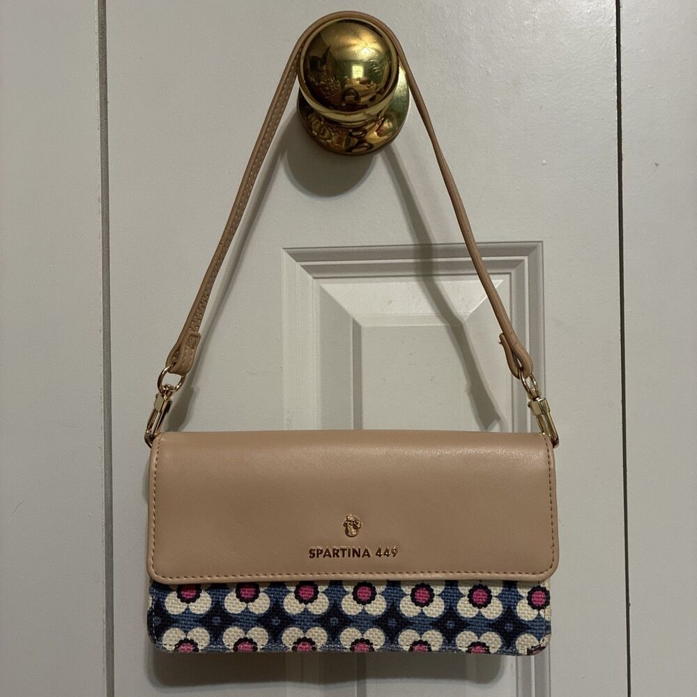 SPARTINA449 Shoulder Wallet Floral Tan Blue Pink